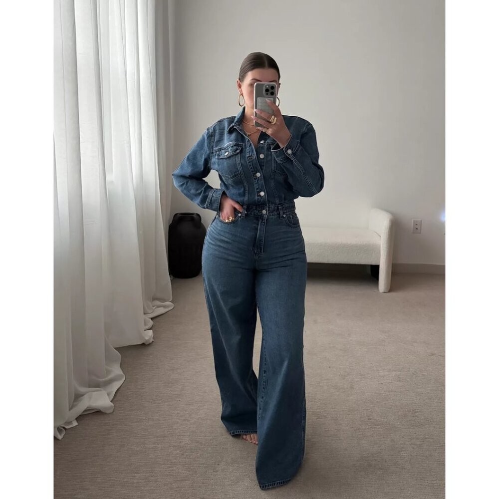 MADEWELL Denim Wide-Leg Coverall Jumpsuit in Byrne Wash Size US 6